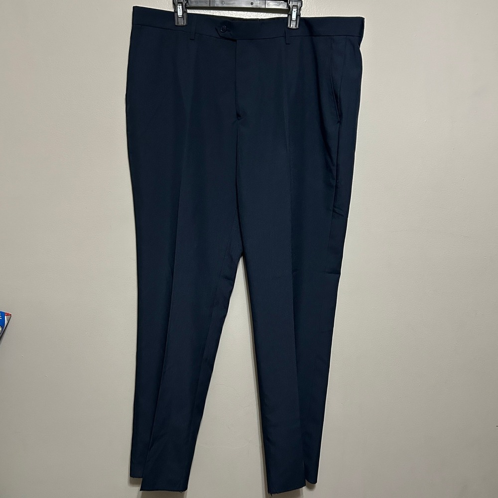 Lucci Dress Pants Men 43 Navy Blue New Trousers Flat Front Raw Hem Formal Slacks